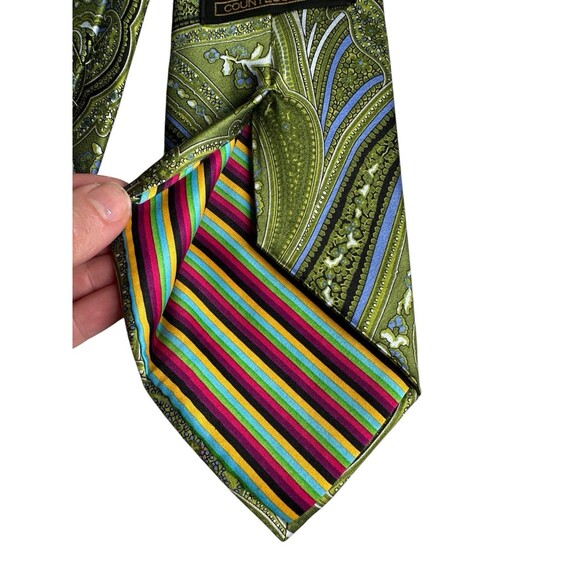 COUNTESS MARA 100% Silk Necktie Green Paisley Multicolor Striped Tip - Picture 7 of 14